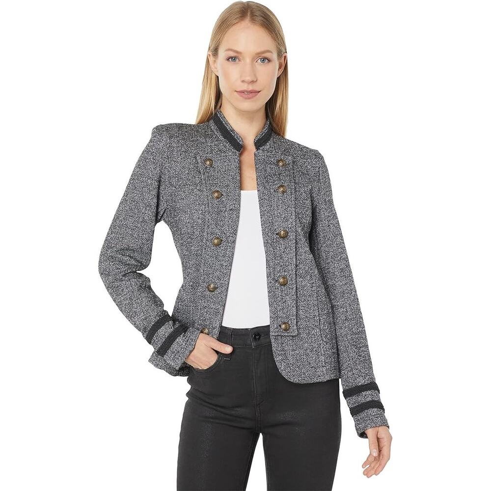 TOMMY HILFIGER Military Jacket Gray Marled Knit Blazer Brass Buttons New Large